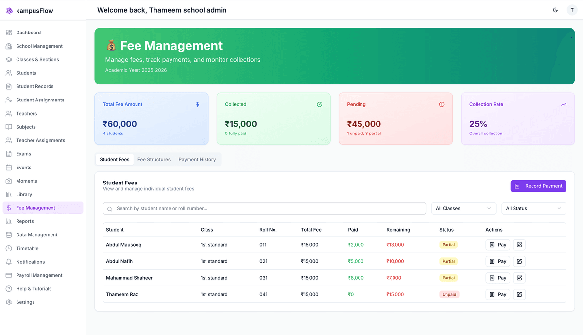 Fee Management - KampusFlow Feature