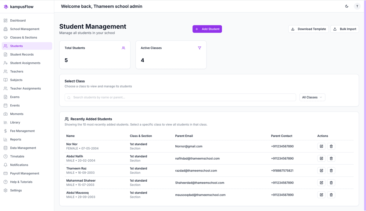 Student Management - KampusFlow Feature