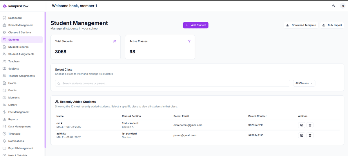 KampusFlow Student Management Dashboard